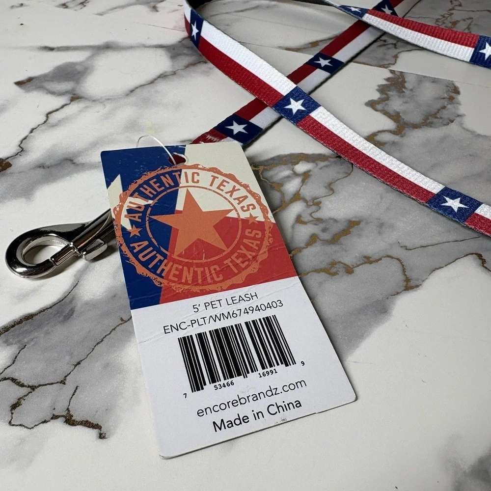 Texas Lone Star Collection 5 Ft Dog Leash Texas Flag Red White Blue NWT Encore